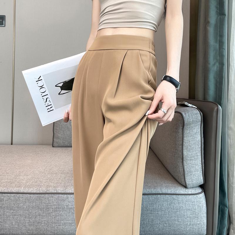 2025 Women's High-End Gray Wide-Leg Suit Pants - Lightweight Spring/Summer