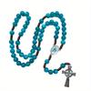 Prayer Beads Necklace Catholic Jewelry Blue Glass Beads Crucifix Charm