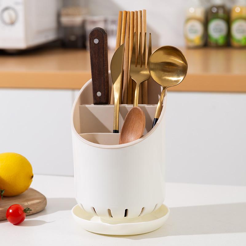 

Креативный пластиковый держатель для кухонной утвари: Подставка для палочек и ложек с несколькими отделениями и функцией дренажа абрикосовый