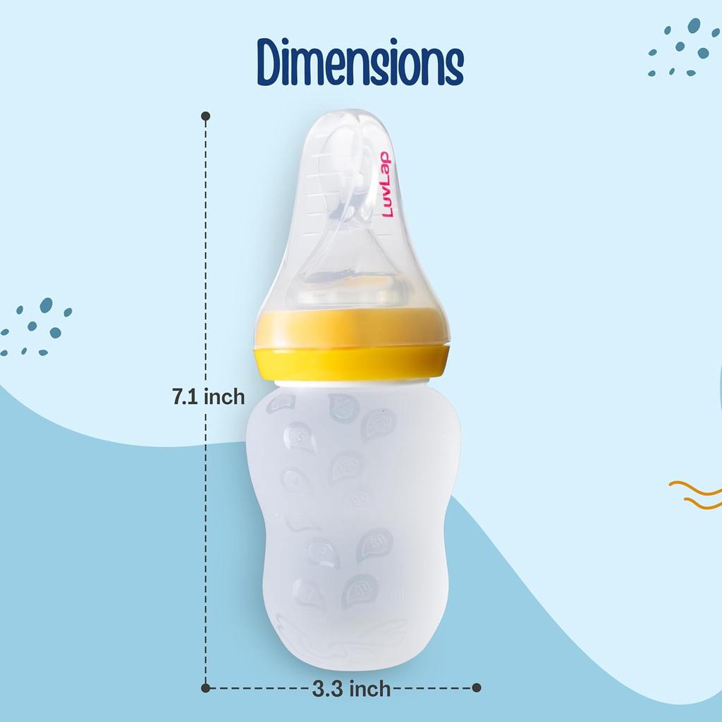 LuvLap Silicone Baby Feeding Bottle With Squeezy Spoon For Infant Baby Food Puree Juice Milk Water Feeder 180ml