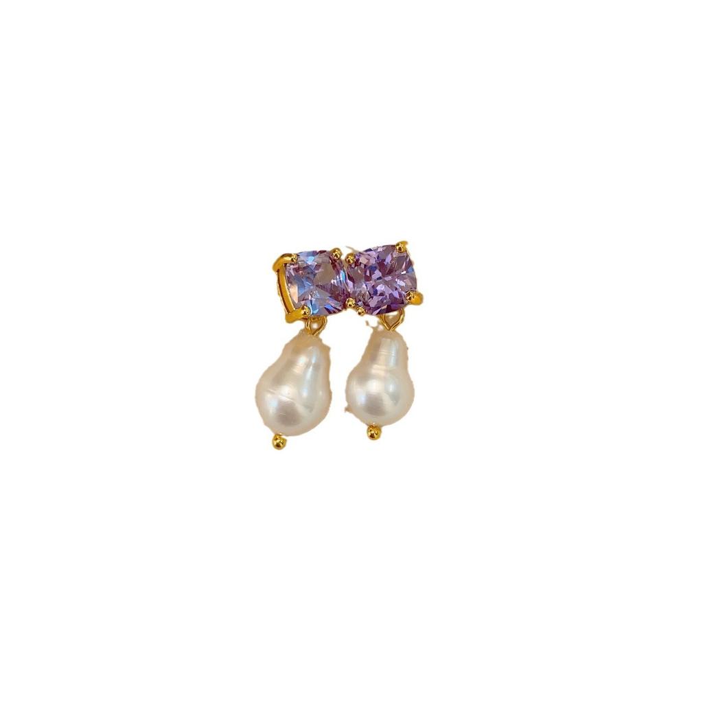 20 Purple Crystal Zircon Lavender Earrings Premium Light Luxury Baroque French Stud Earrings Stream
