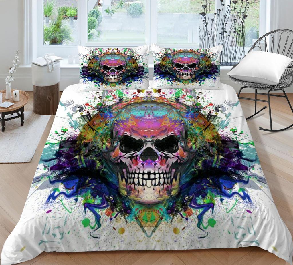 Quilt Cover 3D Printing Skull Home Bedclothes with Pillowcase King Double Size Soft Bed Set Luxury Duvet Cover