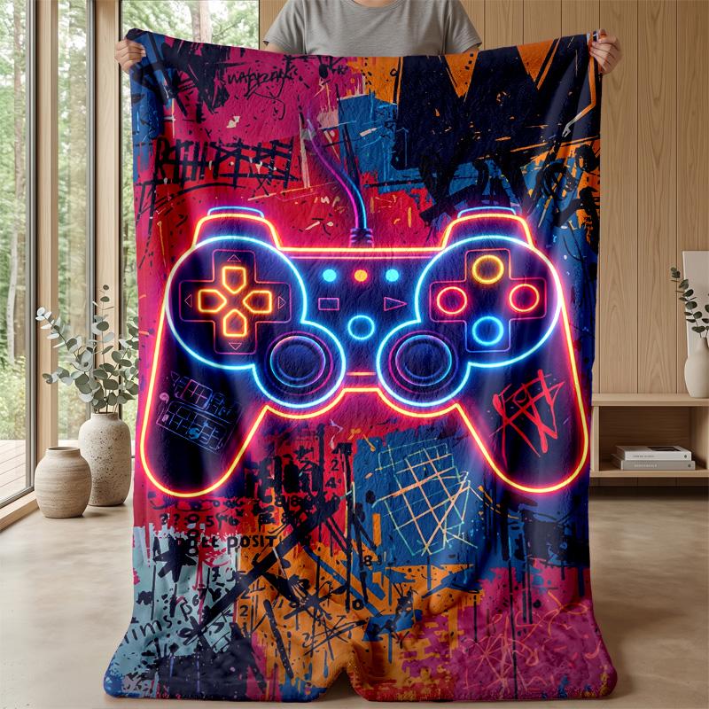 Neon Game Controller Art Theme Blanket Lightweight Warm Flannel Blanket Decorative Throw Blanket for Home Decoration