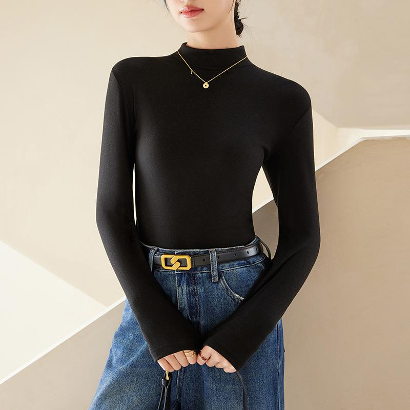 

Женские бархатные утепленные свитера с половиной шеи плюс зимние тонкие теплые вязаные топы с длинными рукавами M чёрный