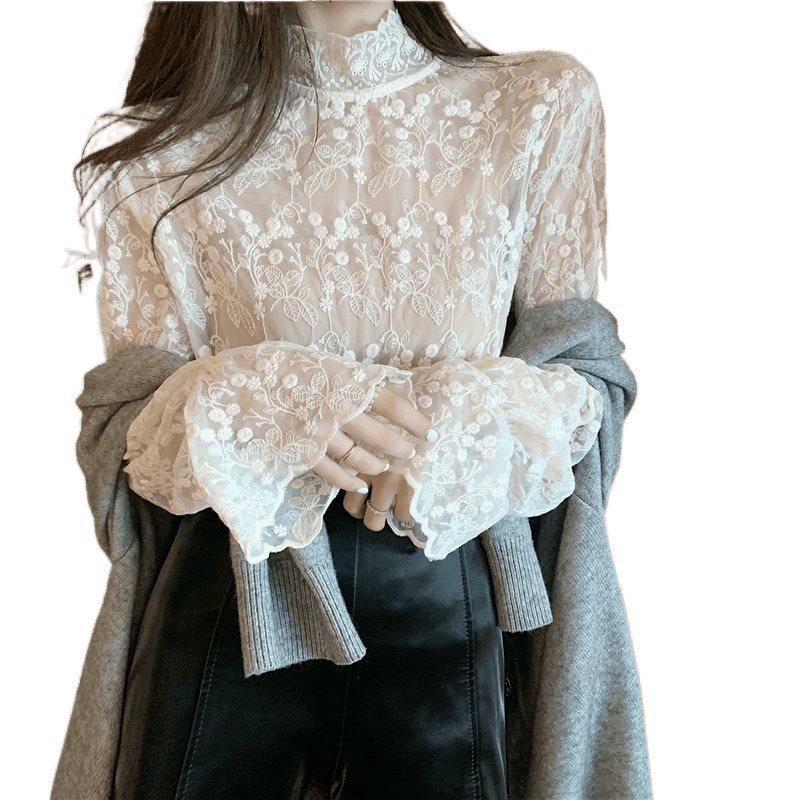 Fairy Lace Mesh Blouse - Women's Fashion See-Through Top for Autumn/Winter 2024