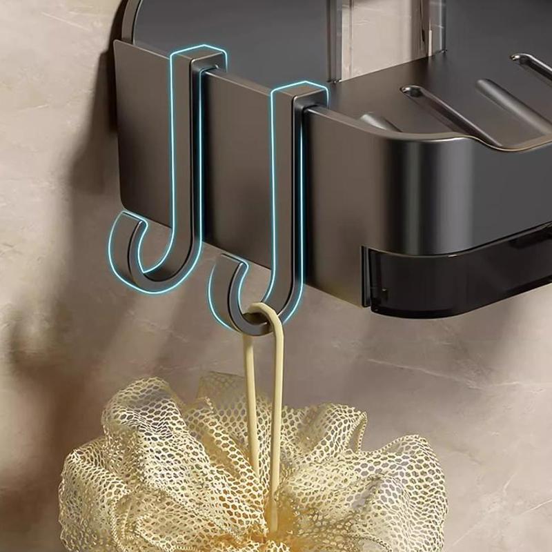 Bathroom Soap Dishes Free-Punching Wall Mounted Sticker Soap Sponge Holder Organizer Double Drainage Dish With Hooks Accessories