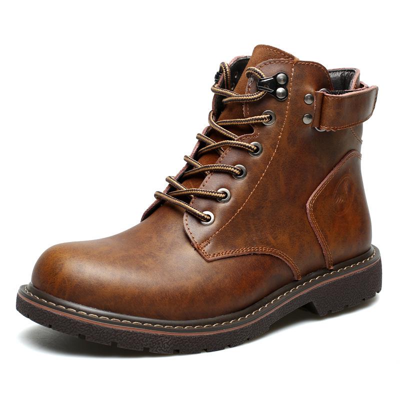 2023 Men's British Plus Velvet Leather Martin Boots - Mid-Cut, Warm, Fashionable, Trendy, Casual Cotton Footwear