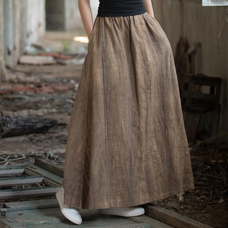 Women's Elastic Waist Tie-Dye Ramie Skirt - Autumn/Winter Collection