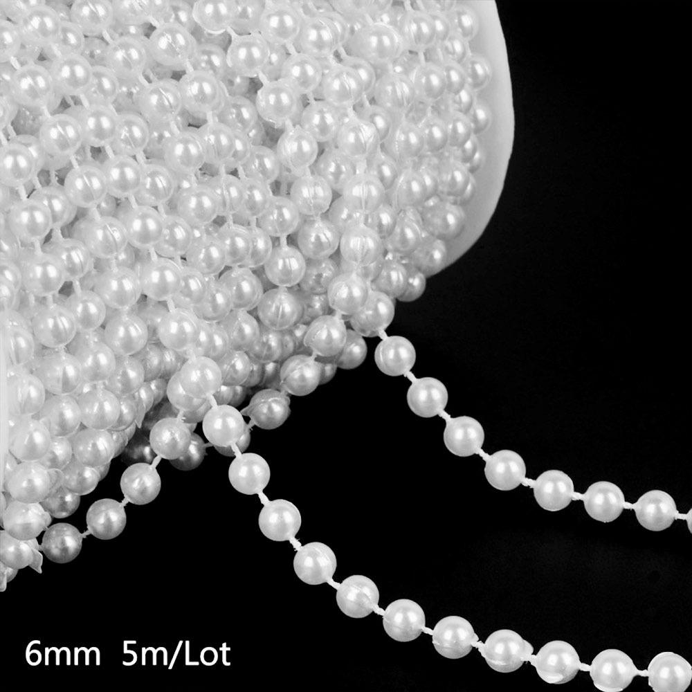 Multifunctional 5m Pearl Bead String 4/5/6/8/10mm Round Imitation Pearls Chain Fishing Line Pearl Garland Decor Party Decoration