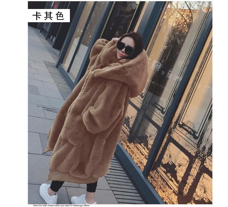 Autumn and winter imitation Rex rabbit hair thickened medium and long hooded fur coat fur coat women's fashion