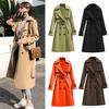 Women Winter Coat Women's Trench Double-Breasted Classic Lapel Overcoat Windproof Jacket Long Belted Fall Outerwear with Pockets for