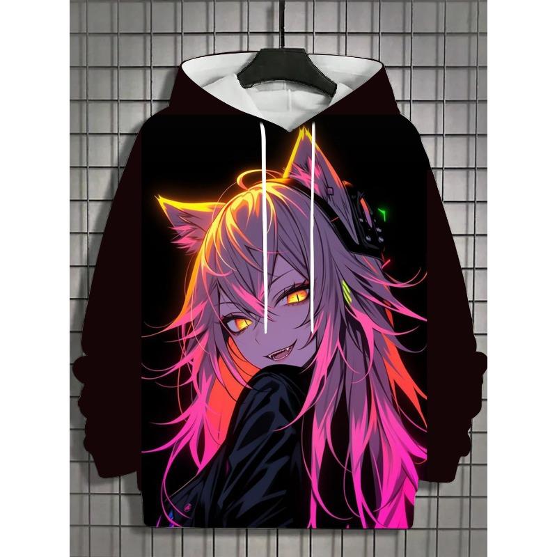 Herre Hoodie 3D Print nymphet Toppe Tegneseriepige Grafik Langærmet Hoodie Efterårsmode Herre Top Oversized Streetwear T-shirts