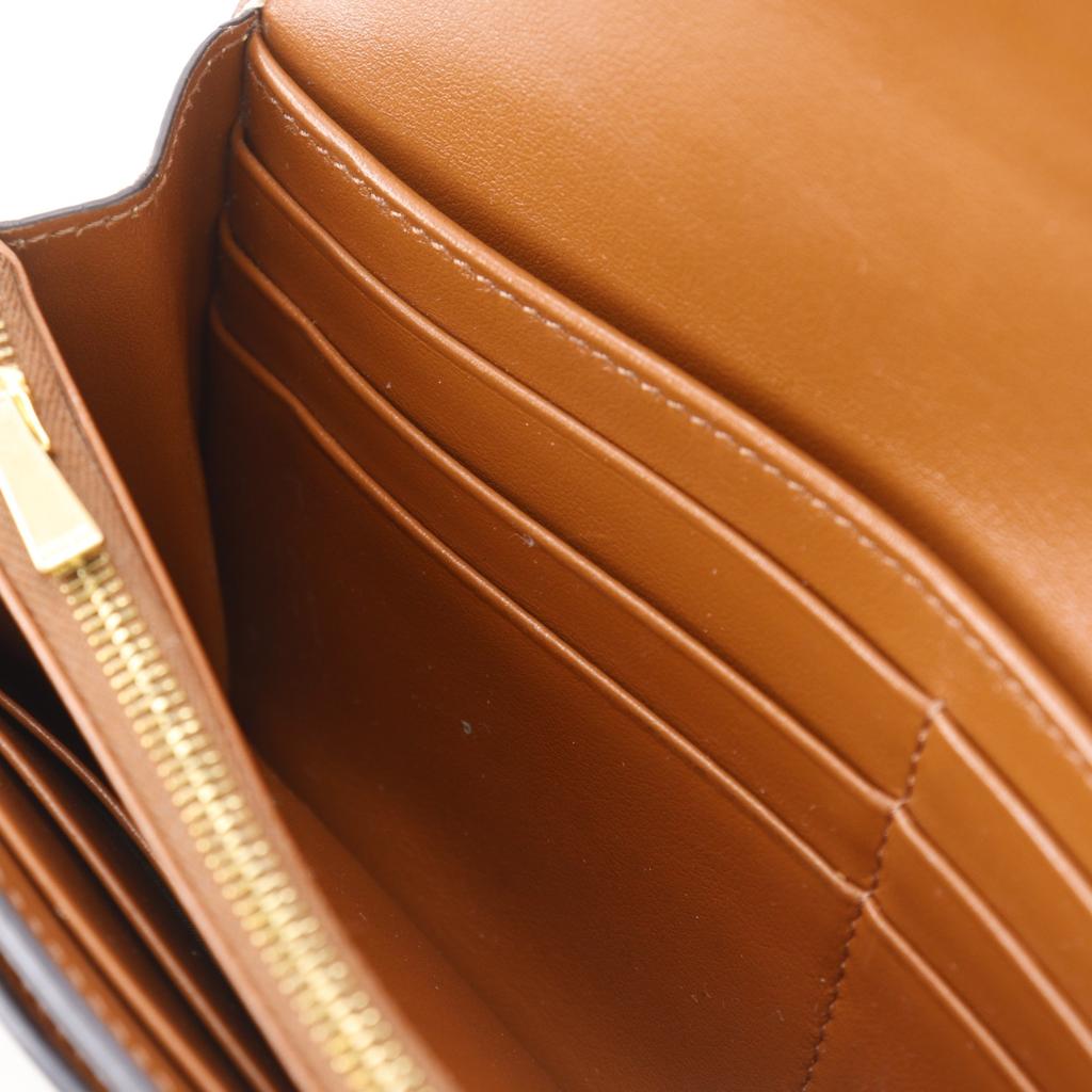 Celine Triomphe Large Flap Wallet Purse Tan Black PVC Women Used