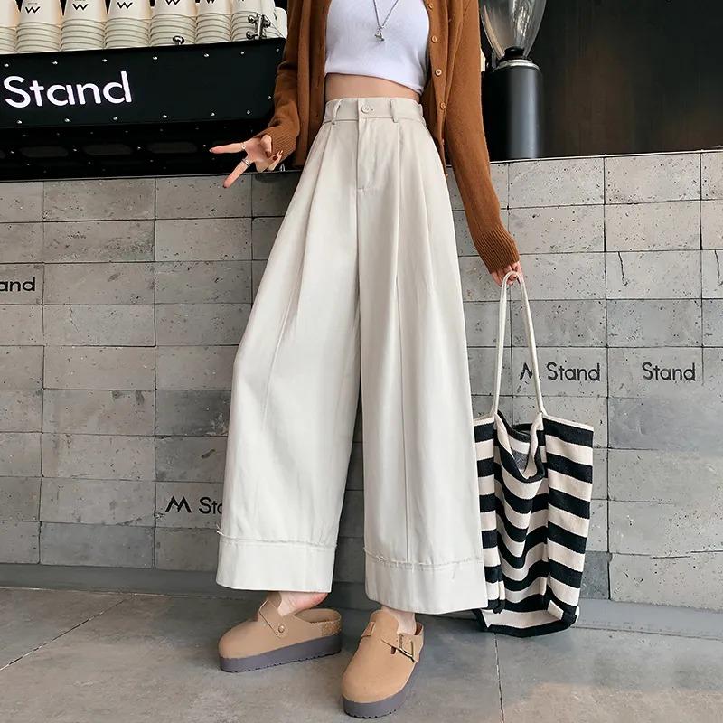 Wide-leg Pants for Women In Autumn and Winter New High-waist Drooping Loose Slim Curly Straight-leg Casual Nine-point Pants