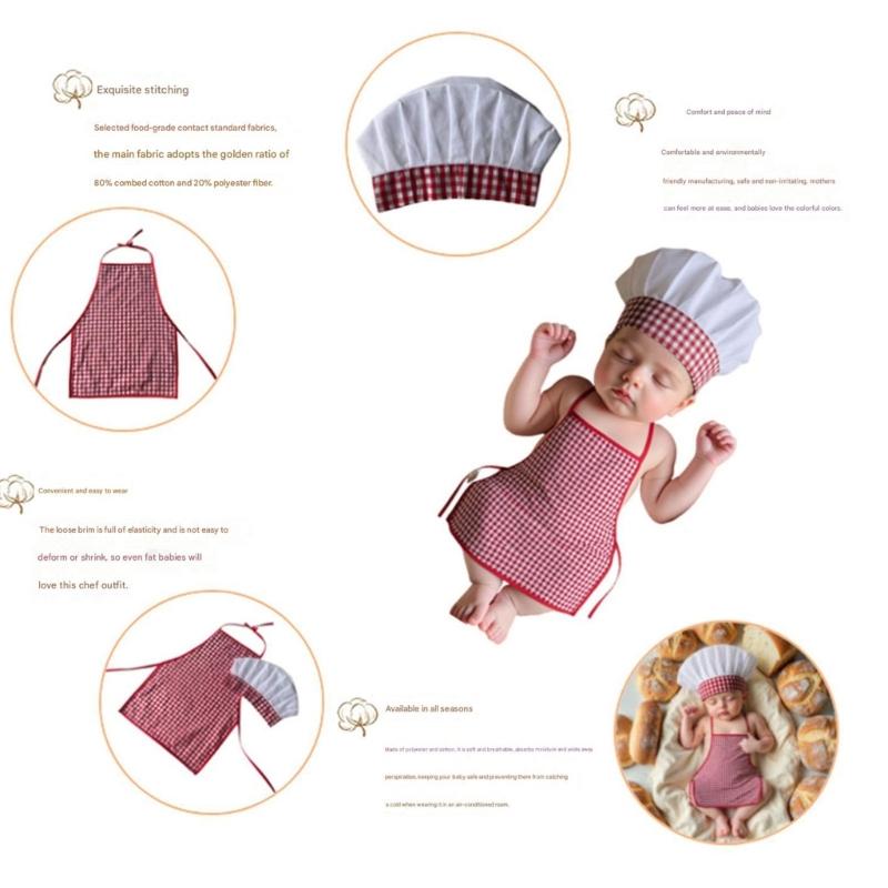 Baby Photography Props Chefs Apron and Hat for Boy Girl Outfit Photo Shoot Clothes Baby Photography Costume Clothing