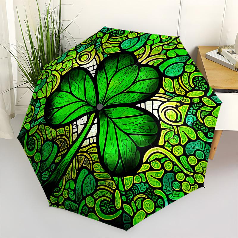 1pc Stained Glass Clover Mandala Umbrella with Plastic Handle,Suitable for All Seasons Home Travel Outdoor UmbrellaB1629