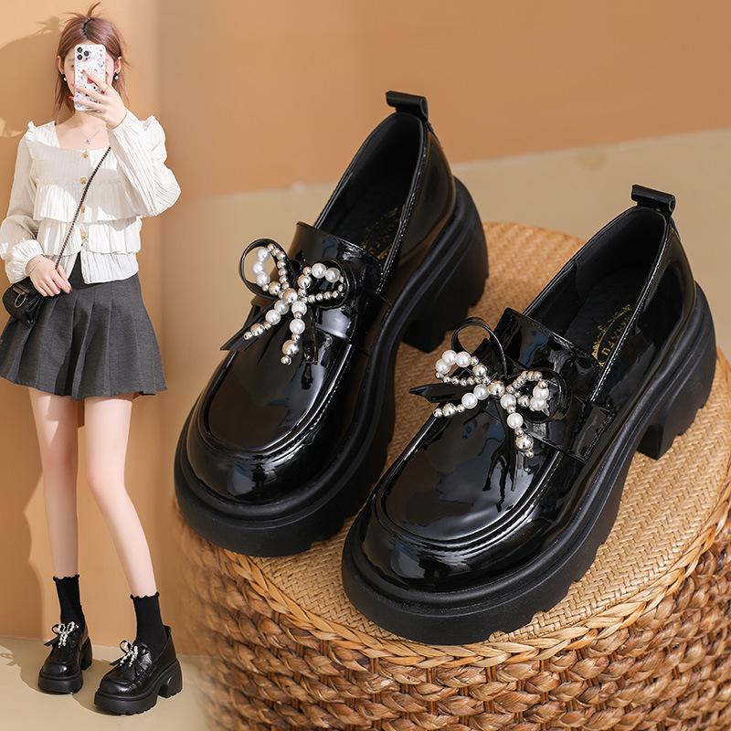Platform women's autumn skirt British style small leather shoes bow casual shoes