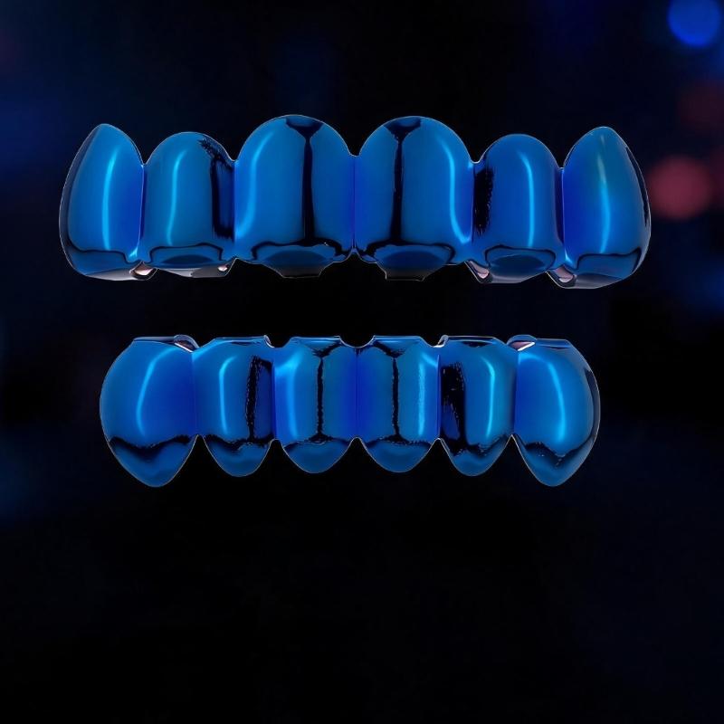 Practical Copper Tooth Jewelry Suitable for Women and Men, Blue Upper and Lower Mouth Accent for Party Looks and Photo Styling