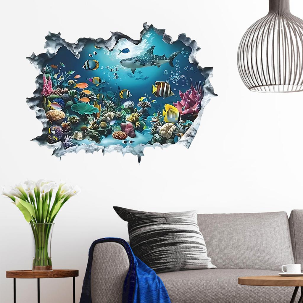 Broken Wall Underwater World Bathroom Sanitary Wall Stickers