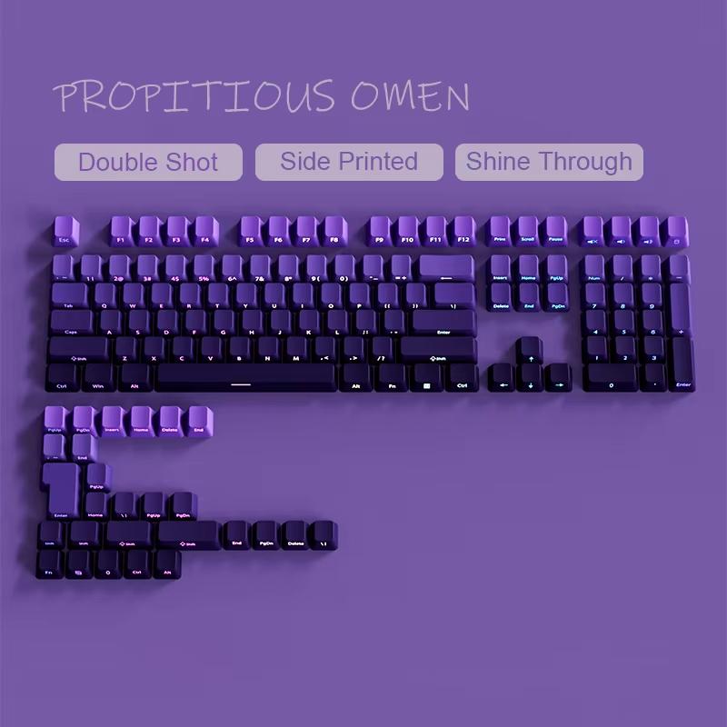 135 Keys Gradient Green Shine Through Keycaps Side Printed PBT Double Shot Keycaps OEM Profile for MX Switches Gaming Keyboards
