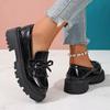 British Style Patent Leather Loafers For Women  Spring Slip On Platform Shoes Woman Bowknot Thick Bottom Student Shoes 42