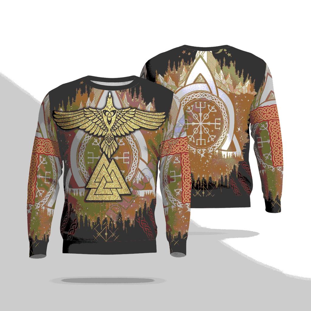 Men's Pullover Sweatshirt Loose Casual Long-sleeved Top 3D Digital Tattoo Printed Sweatshirt