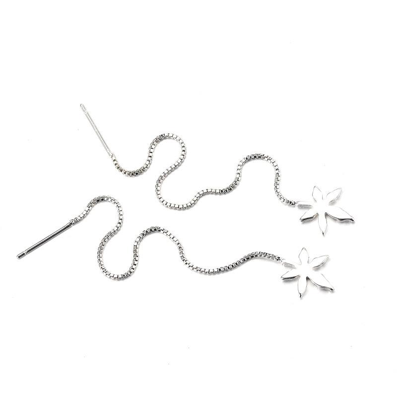 BELLA BOX S925 Sterling Silver Needle Maple Leaf Ear Thread Women's Japanese And Korean Minimalist And Cold Style Earrings