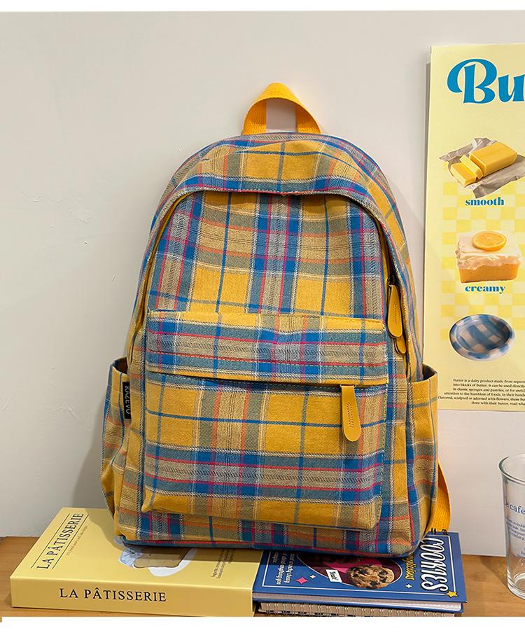 

School bag fashion casual backpack women s plaid bag junior high school men s backpack high school student schoolbag large capacity backpack жёлтый