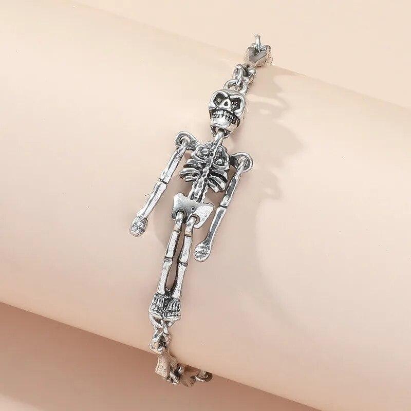 Vintage Halloween Human Skeleton Bracelet for Women Men Fashion Punk Charm Metal Skull Chain Bracelets 2023 Jewelry Gifts Unisex
