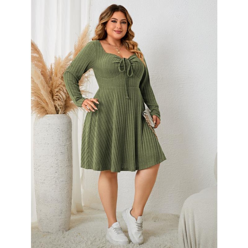 Women's Dress Large Size Dresses Square Neck Dress Long Sleeve Short Dresses