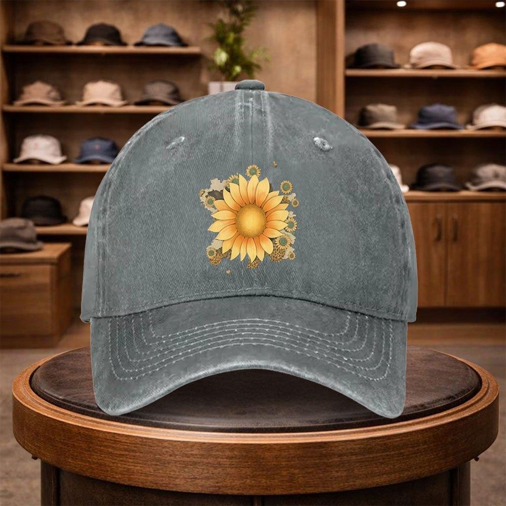 Sunflower Print Baseball Cap Casual Snapback Fashion Hat Adjustable Outdoor Leisure Cap for All Seasons Ideal for Travel a