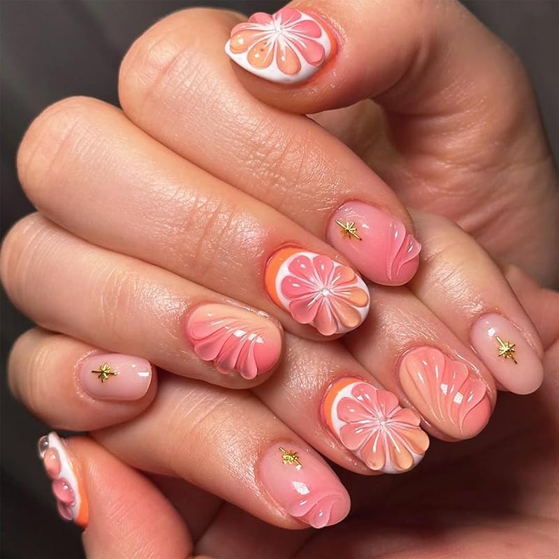 24pcs Halloween Press On Nails Short Oval Bat Fake Nails with Spider Skull Pumpkin Spider Web Designs Ghost False Nail Halloween Acrylic Nail Kit