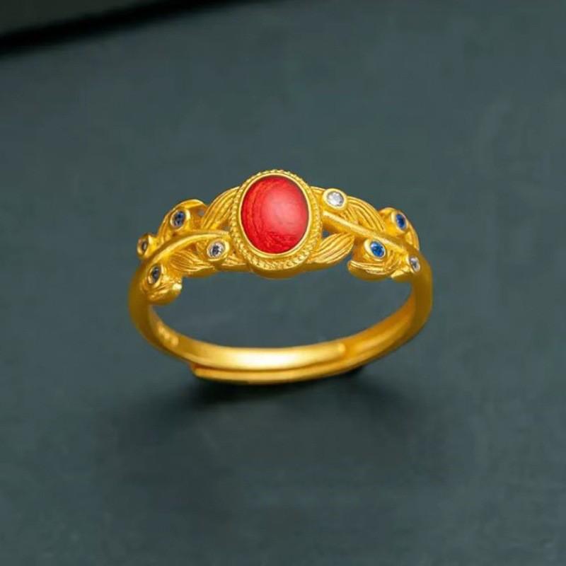 Adjustable Open Ring Women Men Vintage Floral Filigree Leaf Design Gold Plated Copper Statement Finger Adjustable Open Band