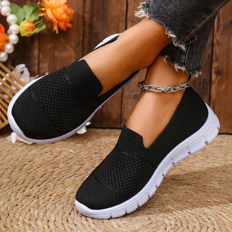 Foreign trade mesh breathable flat bottom solid color casual shoes women's flying woven single shoes 2025 large size 2025 women's shoes