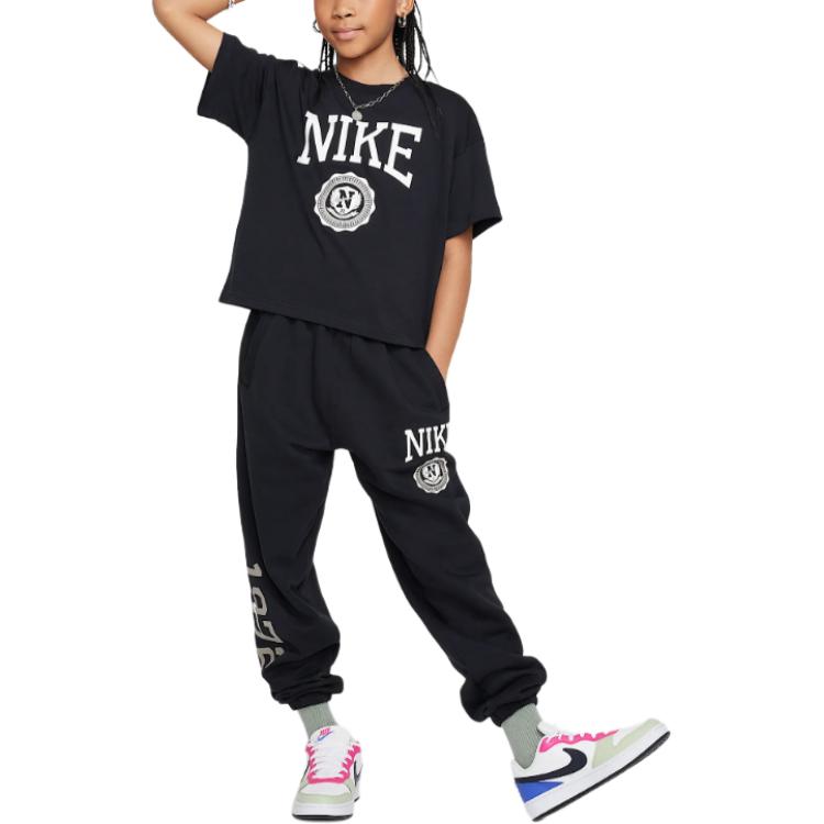 Nike Sportswear T-Shirt Comfortable Soft Casual Versatile Short Sleeve Kids Tops Black HM6303-010