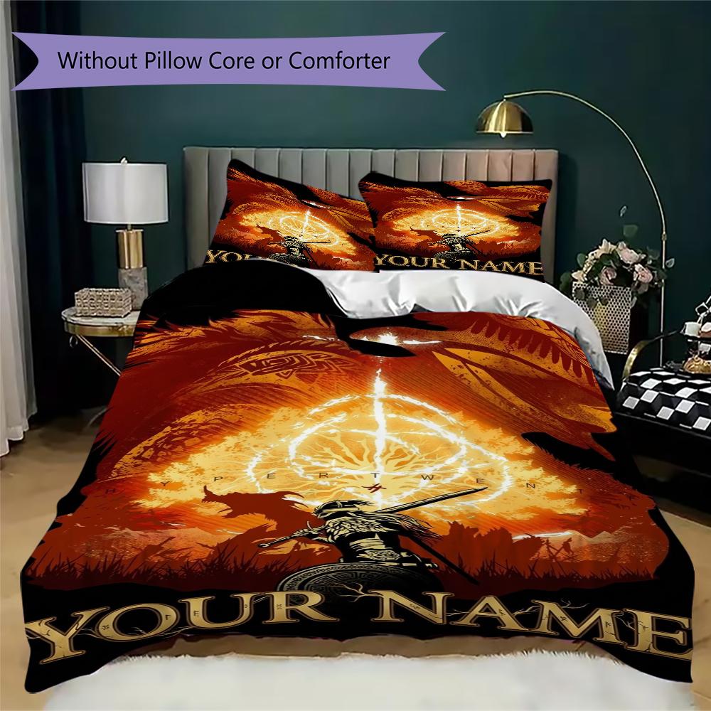 Custom Name Elden Ring Pattern Bedding Uilt Set Uilt Cover Pillowcase Home Decoration Birthday Gift (1*duvet Cover+2*pillowcase Without Core)