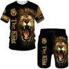 Wolf & Lion Drukowany 3D Casualowy Garnitur z Krótkim Rękawem i Okrągłym Dekoltem dla Mężczyzn 2-częściowy Szorty Dres