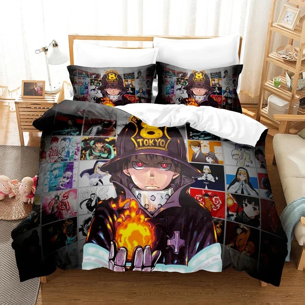 Fire Force Bedding Set Quilt Cover Twin Full Queen King Size With Pillowcases Anime Bed Set Aldult Kid Bedroom Decor Gift