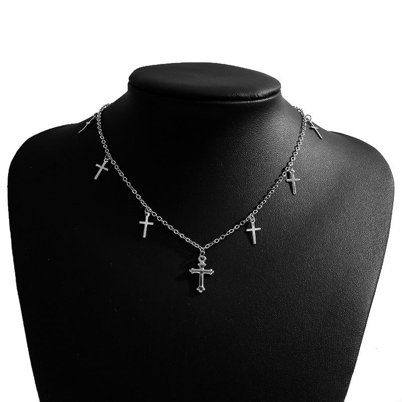 Unique Cross Pendants Necklaces for Women Gold Silver Color Cross Tassel Chain Choker Necklace Fashion Jewelry Accessories