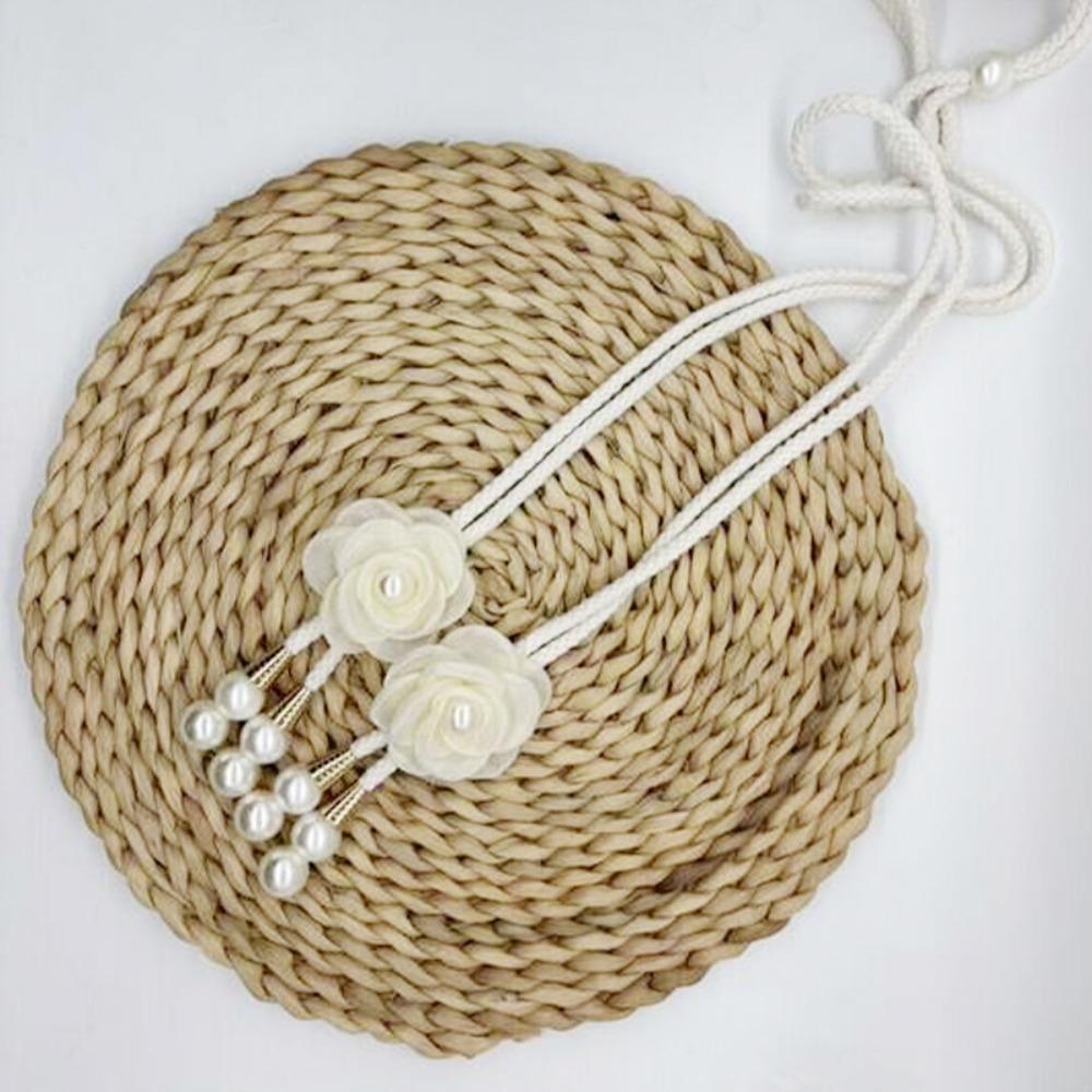 2PCS Adjustable Pearl Curtain Buckle Beautifully Curtains Tie Rope Camellia Curtain Tieback  Home