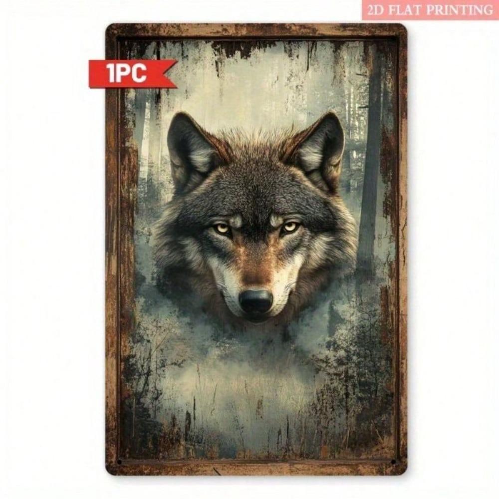 Metal Poster Wolf Mystic Forest Wall Art Office Decor