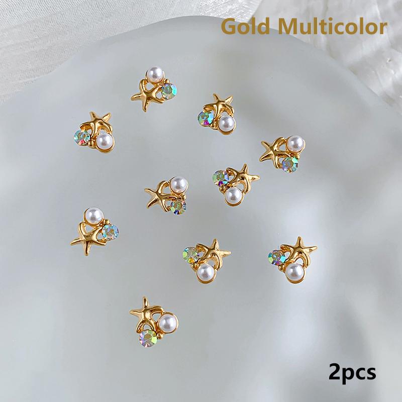 

2Pcs 3D Exquisite Alloy Nail Art Charms Kawaii Starfish Pearl Design Nail Rhinestone Decorations Diy Accessories Multicolor золотой