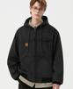Trillion Leather Patch Suede Work Zip-Up Hoodie_Black