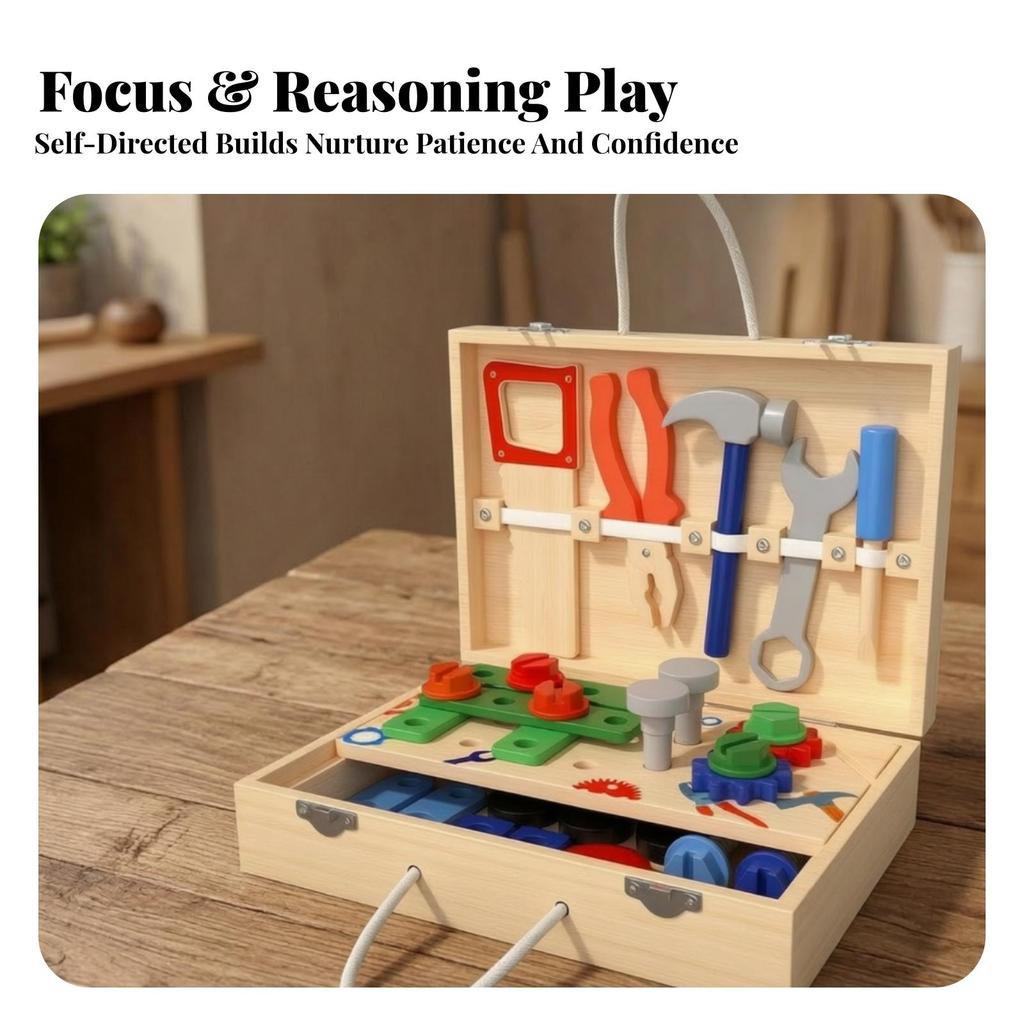 Wooden Toolbox Toy Educational Tool Box with Tools Learning for Toddlers