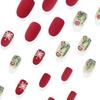 Pack of 24 Press On Nail Matte Red Christmas False Nail Green Leaves Design For Holiday Parties Event Daily Use