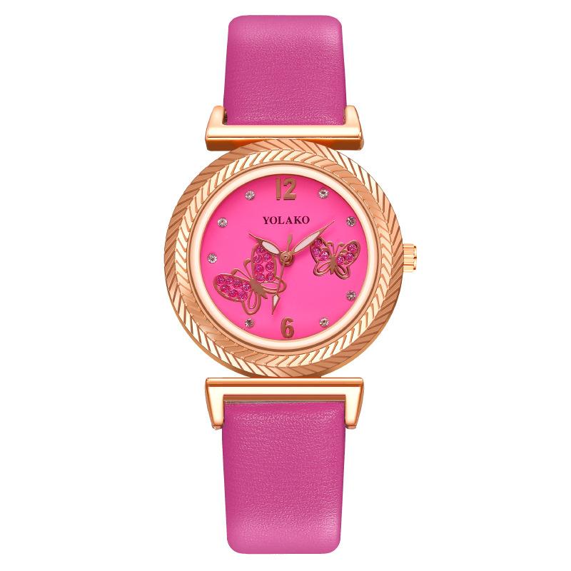 

Популярні модні жіночі годинники з діамантами, інкрустовані метеликами, жіночі годинники з поясом, кварцові годинники рожевий червоний колір