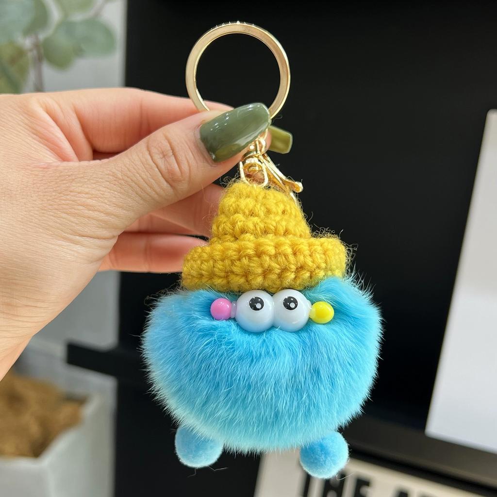 Small Coal Balls Korean Ins Internet Celebrity Rex Rabbit Hairball Cute Elf Schoolbag Pendant Car Keychain Mobile Phone Pendant