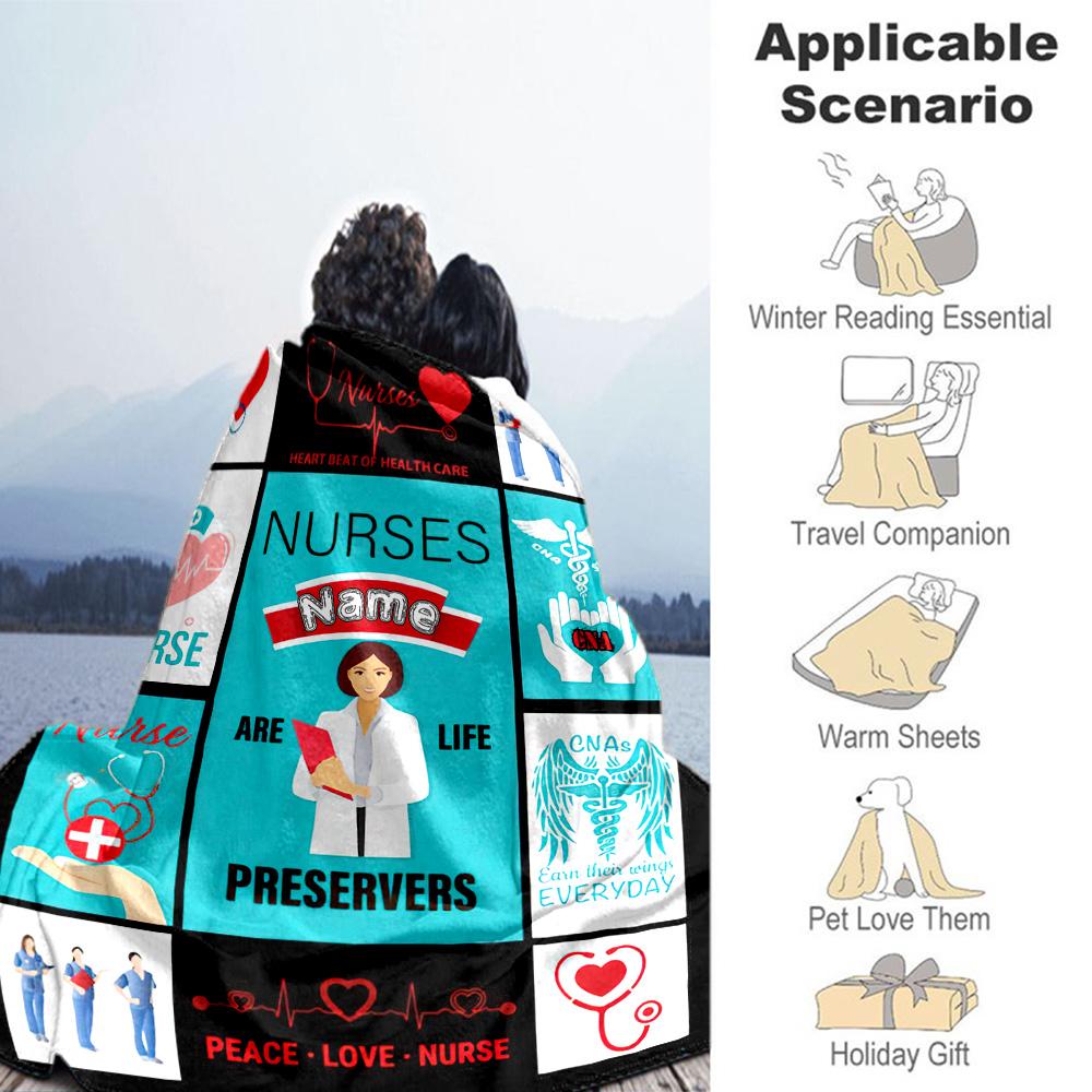 Blue Nurse Personalized Text Blanket Lightweight Personalized Blanket Soft Warm Cozy Suitable for Nap Seaside Sofa Chair for All Occasions