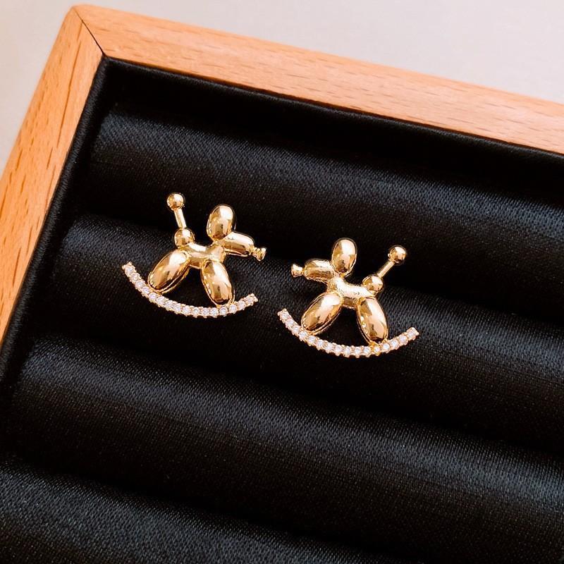 New Chinese Style Simple Natal Year Zircon Pony Earrings Earrings Fashionable and Exquisite Versatile Earrings Women