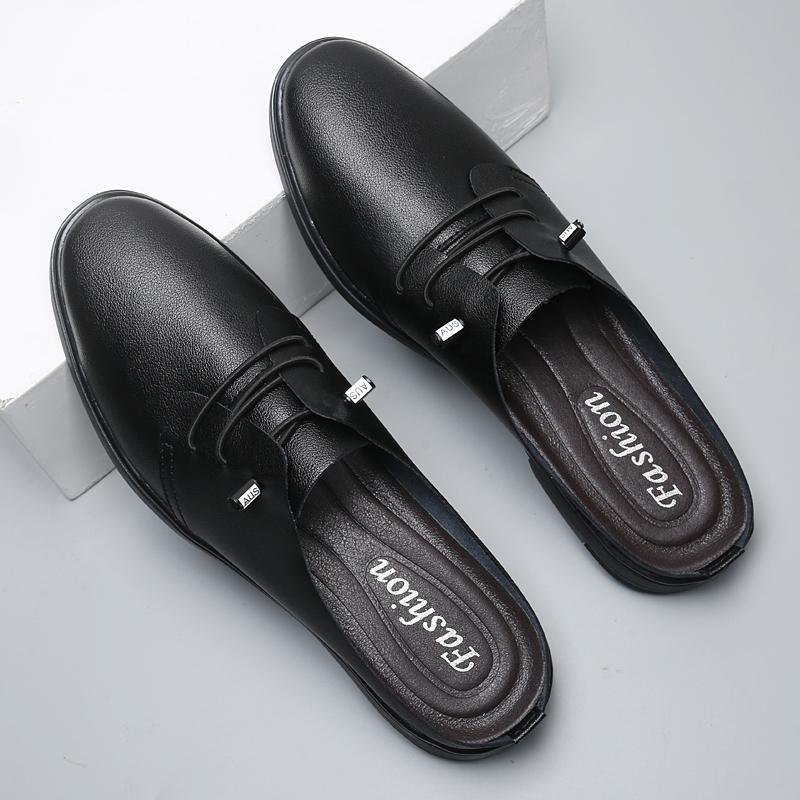 Fashion Leisure Walk Male Muller Shoes Stylish Adult Summer Half Drag Peas Leather Mens Slippers Penny Loafers Moccasins Men Lazy Flats
